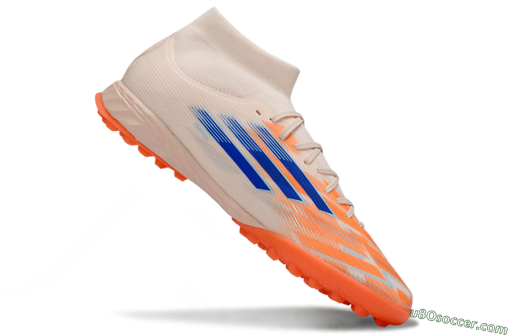 Adidas F50 Elite Mid TF Artificial Turf Soccer Shoes - Peach/Electric Orange/Classic Blue 4