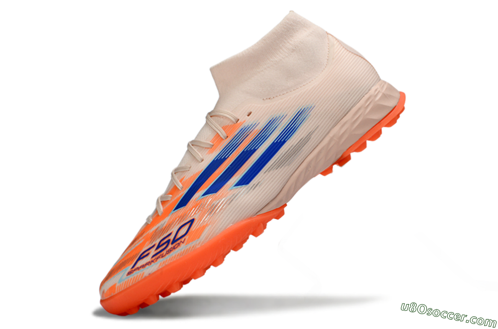 Adidas F50 Elite Mid TF Artificial Turf Soccer Shoes - Peach/Electric Orange/Classic Blue 5