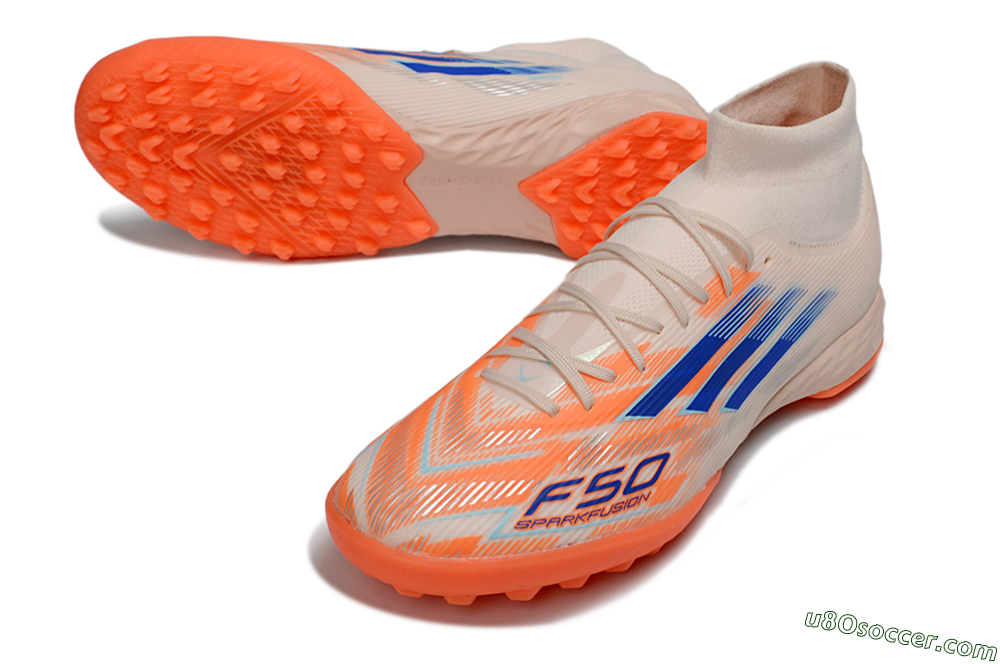 Adidas F50 Elite Mid TF Artificial Turf Soccer Shoes - Peach/Electric Orange/Classic Blue 3