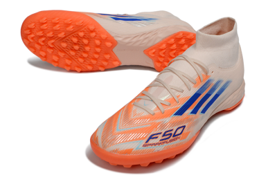 Adidas F50 Elite Mid TF Artificial Turf Soccer Shoes - Peach/Electric Orange/Classic Blue
