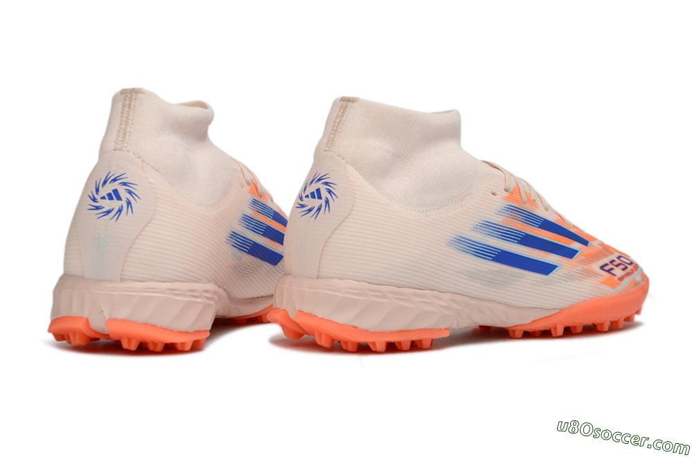 Adidas F50 Elite Mid TF Artificial Turf Soccer Shoes - Peach/Electric Orange/Classic Blue 6