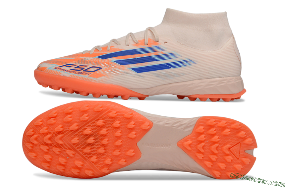 Adidas F50 Elite Mid TF Artificial Turf Soccer Shoes - Peach/Electric Orange/Classic Blue 0