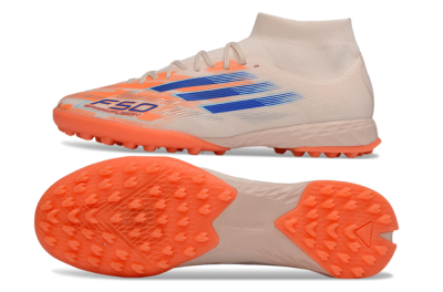 Adidas F50 Elite Mid TF Artificial Turf Soccer Shoes - Peach/Electric Orange/Classic Blue