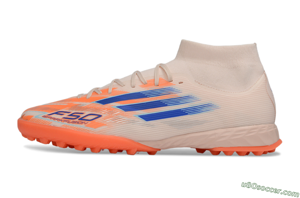 Adidas F50 Elite Mid TF Artificial Turf Soccer Shoes - Peach/Electric Orange/Classic Blue 2