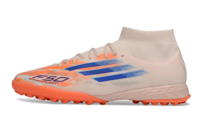 Adidas F50 Elite Mid TF Artificial Turf Soccer Shoes - Peach/Electric Orange/Classic Blue
