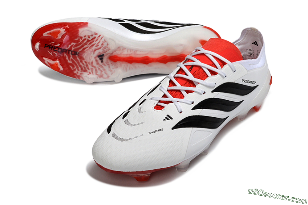 Adidas Predator 26 Elite FG Firm Ground Soccer Cleats - White/Vibrant Red/Black 3