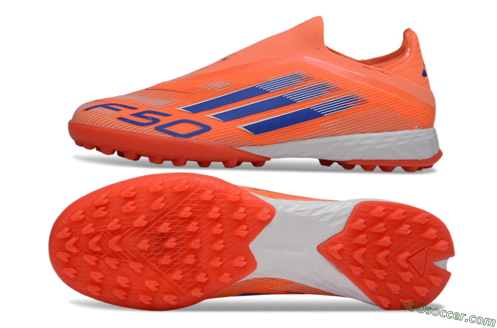 Adidas F50 Elite Laceless TF Artificial Turf Soccer Shoes - Peach/Coral Burst/Deep Ocean 0