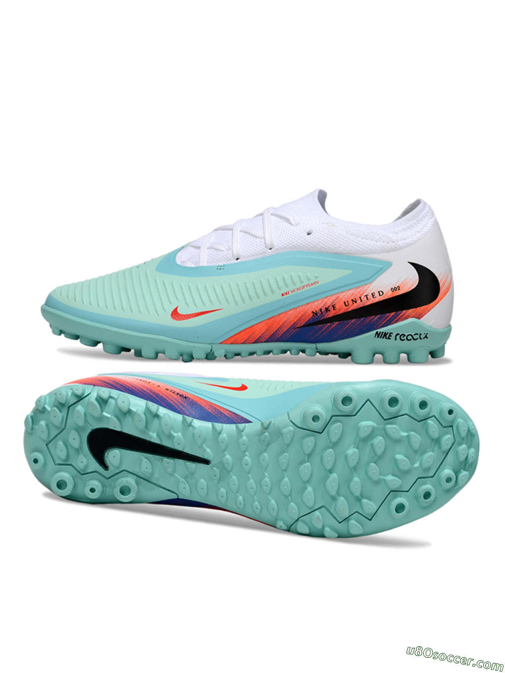 Nike Phantom 6 Elite Low TF Artificial Turf Soccer Shoes - Aqua/Coral Blue/Neon Orange 0