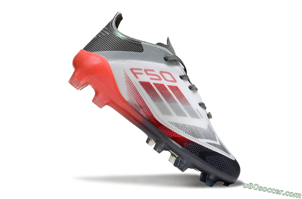 Adidas F50 Elite FG Firm Ground Soccer Cleats - White/Crimson Burst/Grey Fade 3