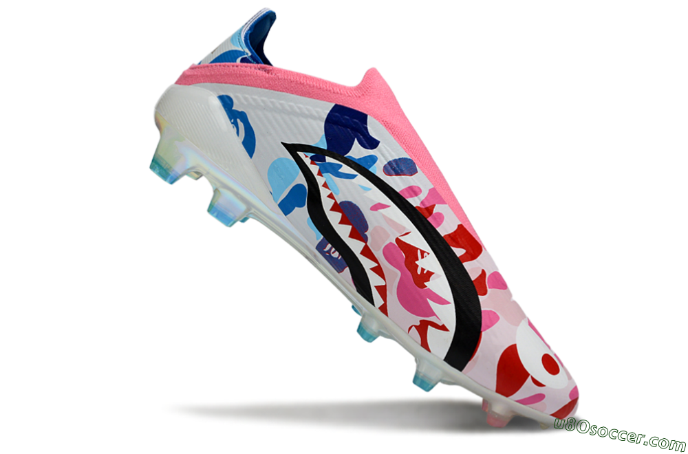 Adidas F50 Elite Laceless FG Firm Ground Soccer Cleats - Pink/Coral Blush/Cerulean Blue 5