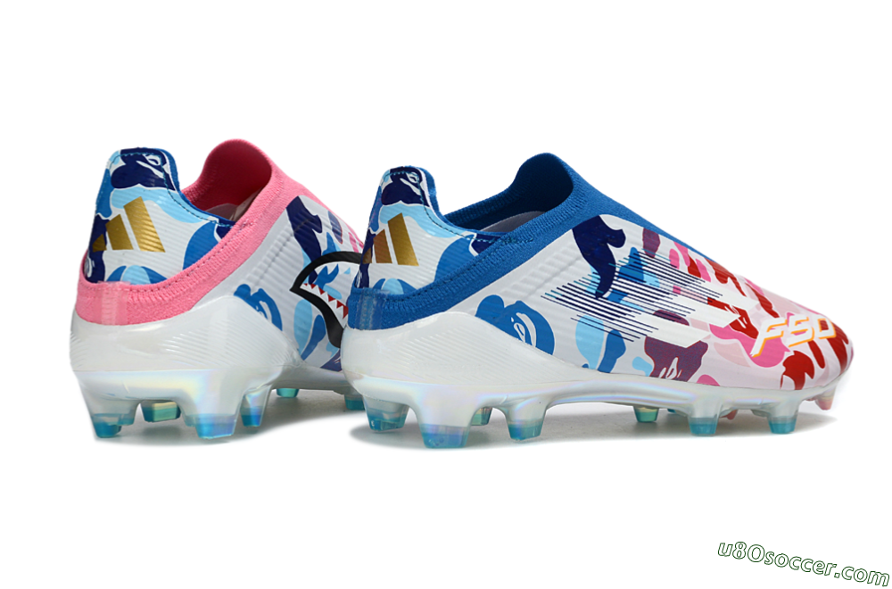 Adidas F50 Elite Laceless FG Firm Ground Soccer Cleats - Pink/Coral Blush/Cerulean Blue 7
