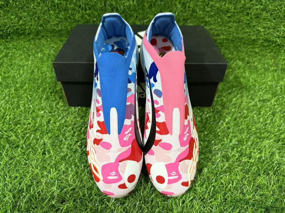 Adidas F50 Elite Laceless FG Firm Ground Soccer Cleats - Pink/Coral Blush/Cerulean Blue