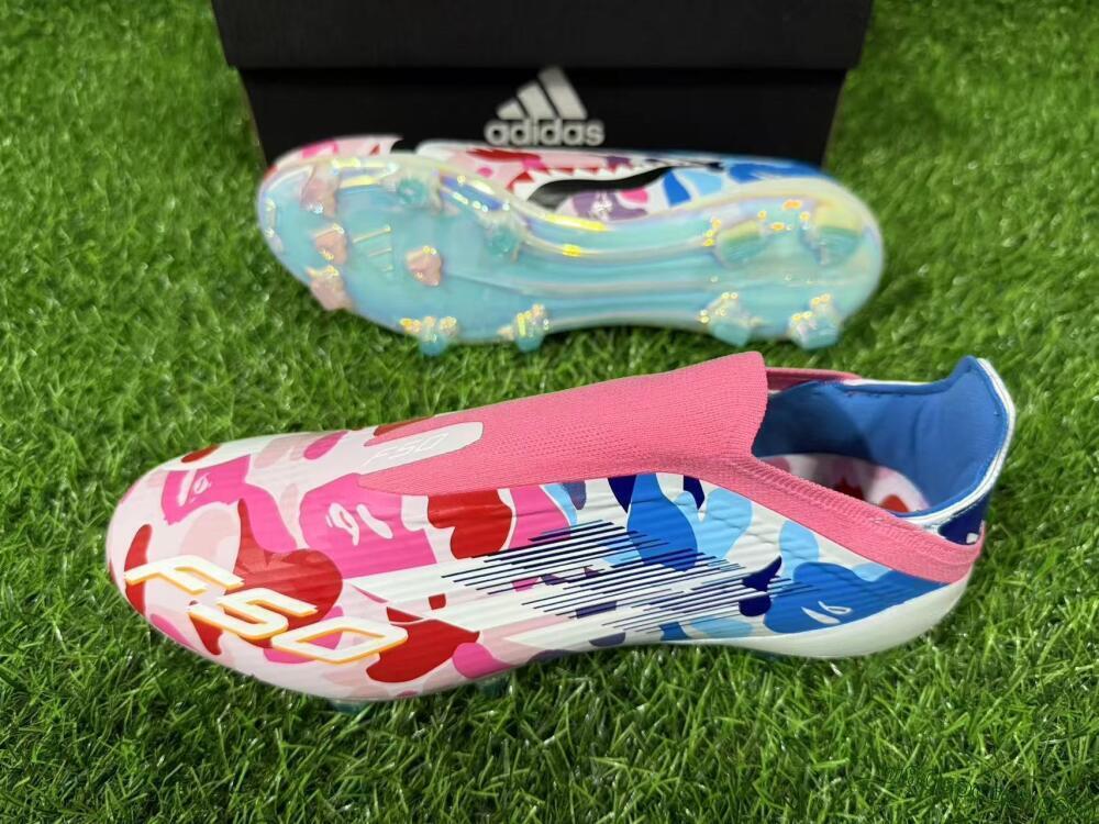 Adidas F50 Elite Laceless FG Firm Ground Soccer Cleats - Pink/Coral Blush/Cerulean Blue