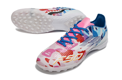 Adidas F50 Pro TF Artificial Turf Soccer Shoes - Pink/Ocean Blue/Pastel Red
