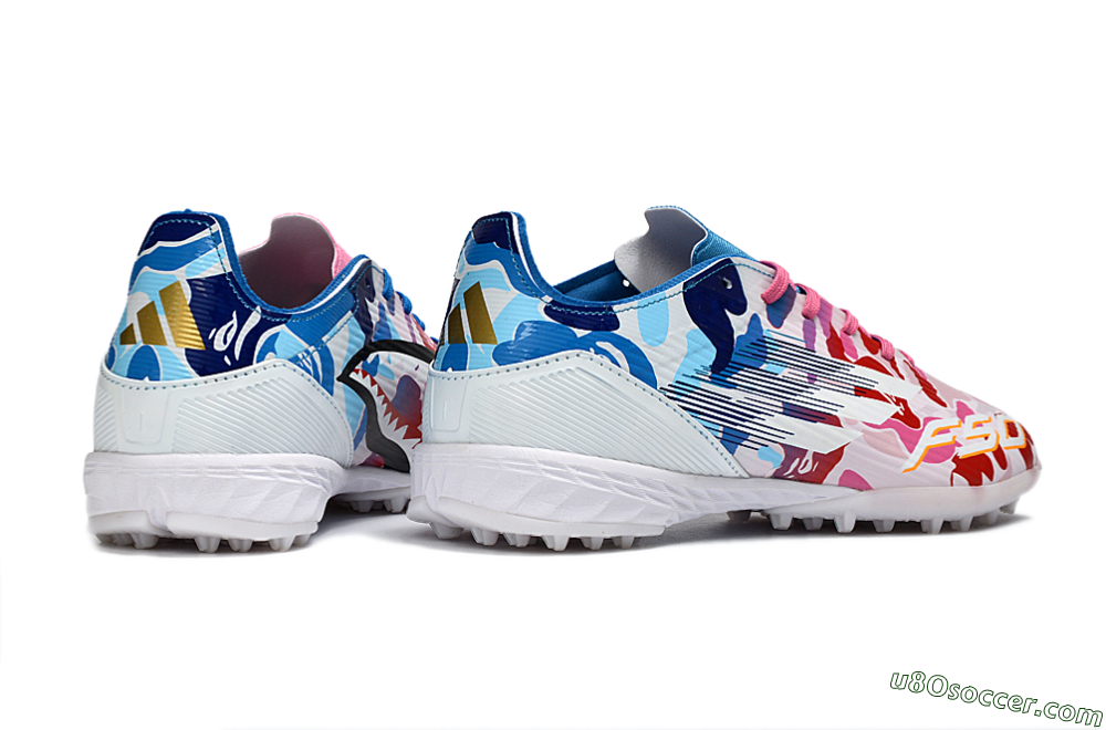 Adidas F50 Pro TF Artificial Turf Soccer Shoes - Pink/Ocean Blue/Pastel Red 7