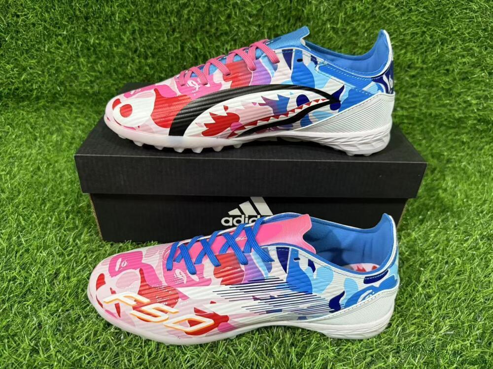 Adidas F50 Pro TF Artificial Turf Soccer Shoes - Pink/Ocean Blue/Pastel Red