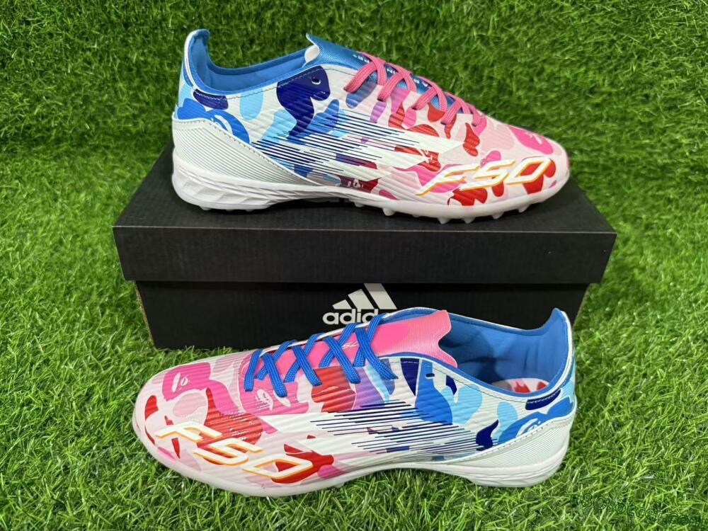 Adidas F50 Pro TF Artificial Turf Soccer Shoes - Pink/Ocean Blue/Pastel Red