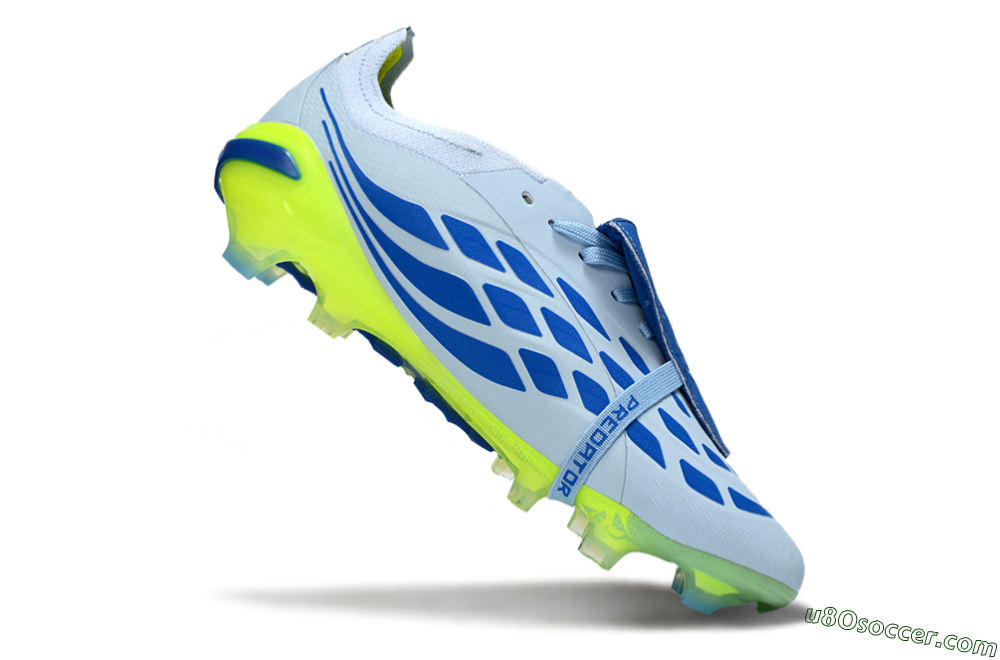 Adidas Predator 26 Elite Fold-Over Tongue FG Firm Ground Soccer Cleats - Blue/Neon Yellow/Cool Gray 5