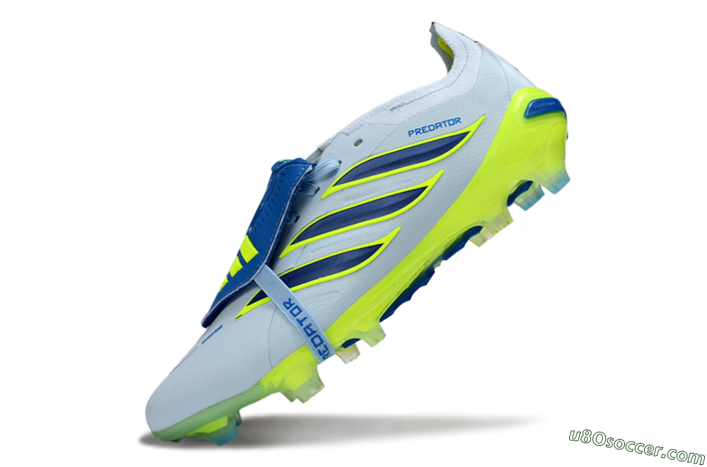 Adidas Predator 26 Elite Fold-Over Tongue FG Firm Ground Soccer Cleats - Blue/Neon Yellow/Cool Gray 6