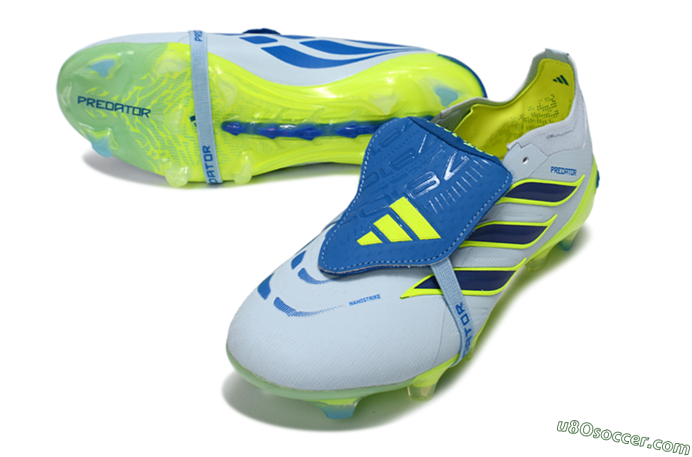 Adidas Predator 26 Elite Fold-Over Tongue FG Firm Ground Soccer Cleats - Blue/Neon Yellow/Cool Gray 3