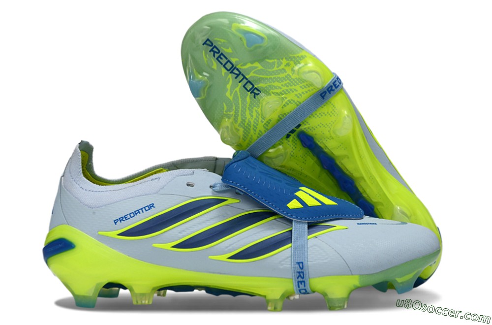 Adidas Predator 26 Elite Fold-Over Tongue FG Firm Ground Soccer Cleats - Blue/Neon Yellow/Cool Gray 1