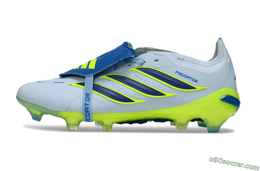 Adidas Predator 26 Elite Fold-Over Tongue FG Firm Ground Soccer Cleats - Blue/Neon Yellow/Cool Gray 2