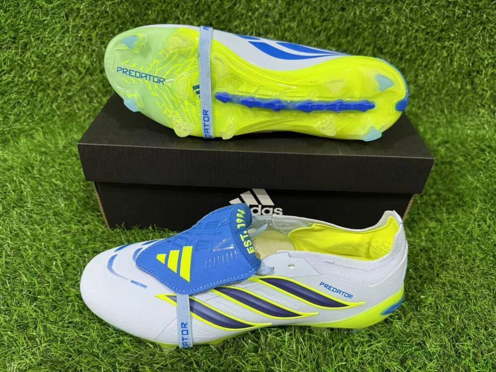Adidas Predator 26 Elite Fold-Over Tongue FG Firm Ground Soccer Cleats - Blue/Neon Yellow/Cool Gray