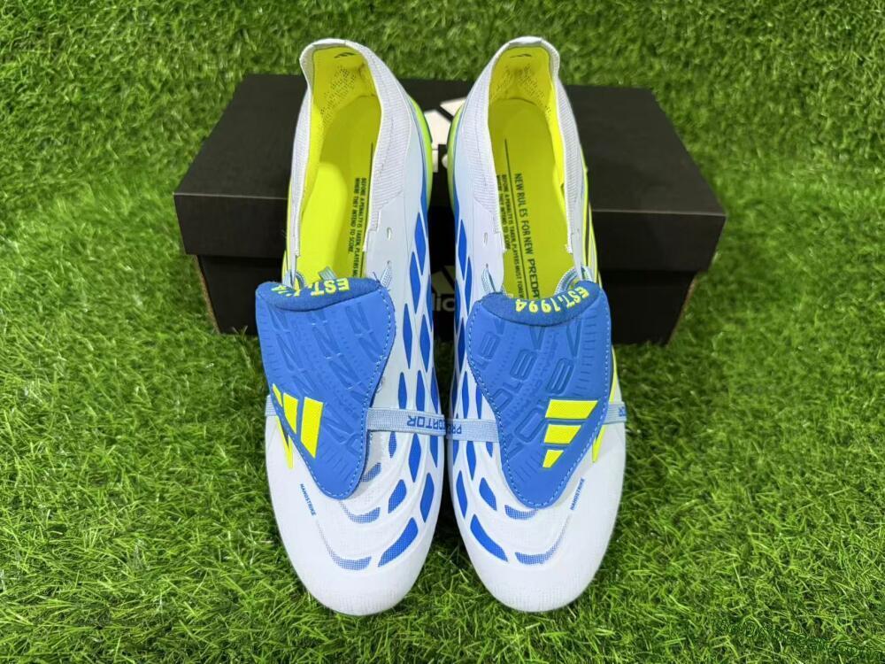 Adidas Predator 26 Elite Fold-Over Tongue FG Firm Ground Soccer Cleats - Blue/Neon Yellow/Cool Gray