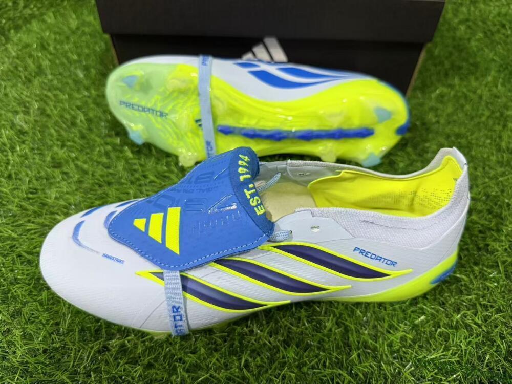 Adidas Predator 26 Elite Fold-Over Tongue FG Firm Ground Soccer Cleats - Blue/Neon Yellow/Cool Gray
