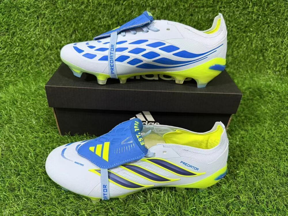 Adidas Predator 26 Elite Fold-Over Tongue FG Firm Ground Soccer Cleats - Blue/Neon Yellow/Cool Gray
