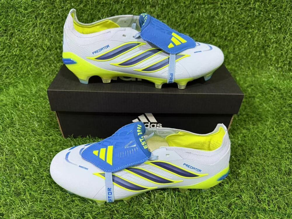 Adidas Predator 26 Elite Fold-Over Tongue FG Firm Ground Soccer Cleats - Blue/Neon Yellow/Cool Gray