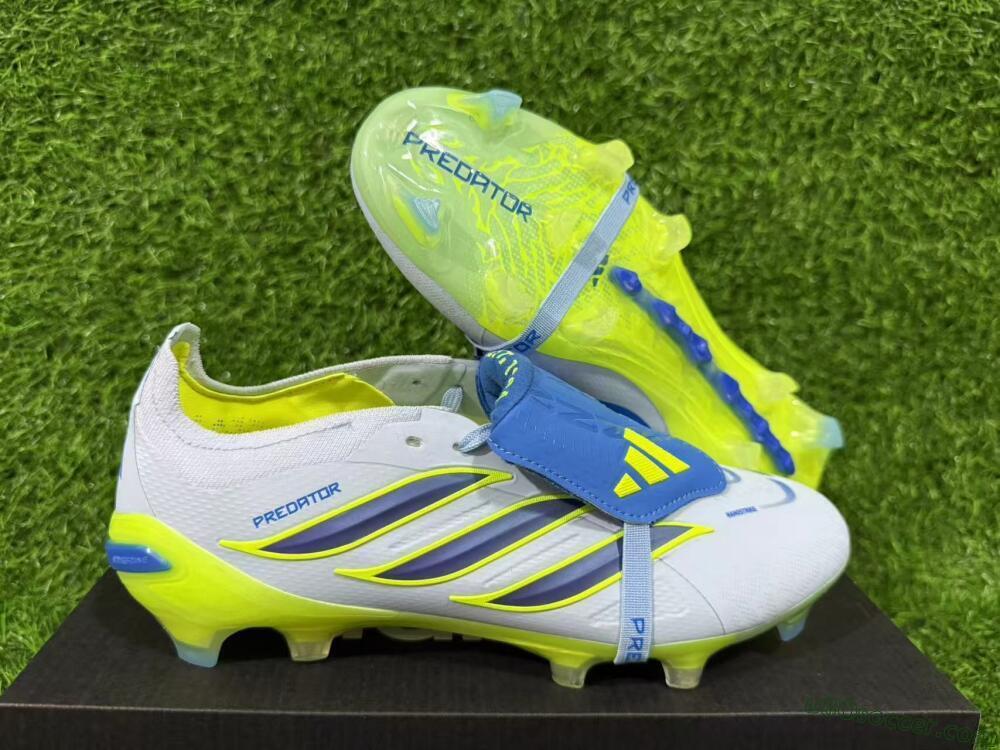 Adidas Predator 26 Elite Fold-Over Tongue FG Firm Ground Soccer Cleats - Blue/Neon Yellow/Cool Gray