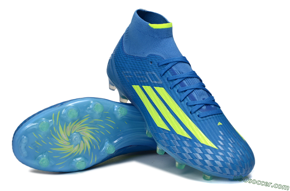 Adidas F50 Elite Mid AG Artificial Grass Soccer Cleats - Blue/Electric Blue/Neon Green 3