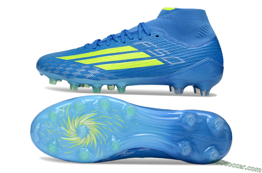 Adidas F50 Elite Mid AG Artificial Grass Soccer Cleats - Blue/Electric Blue/Neon Green 0