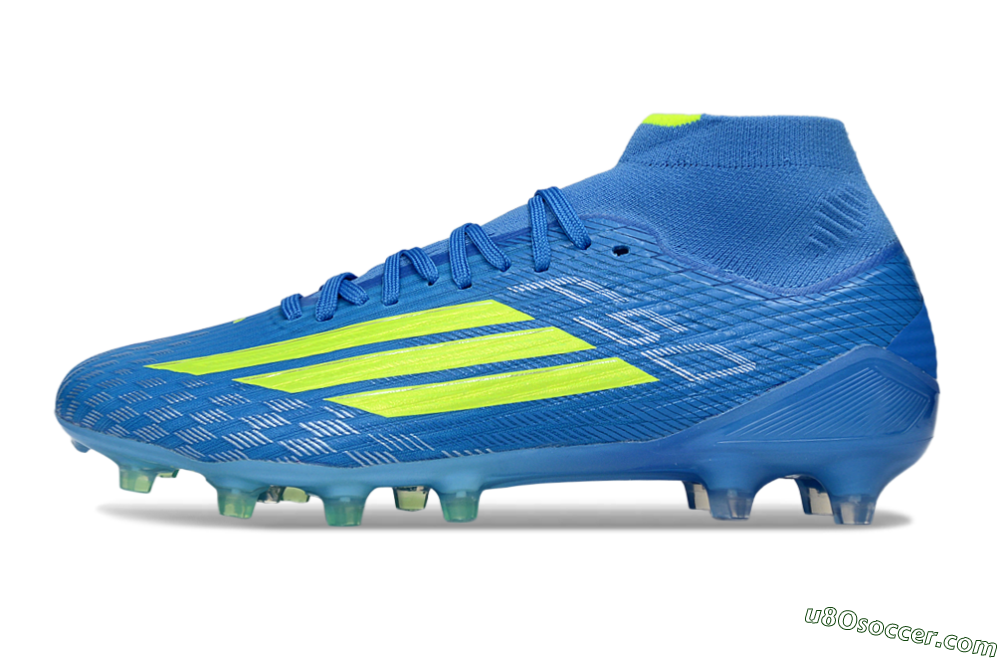Adidas F50 Elite Mid AG Artificial Grass Soccer Cleats - Blue/Electric Blue/Neon Green 2