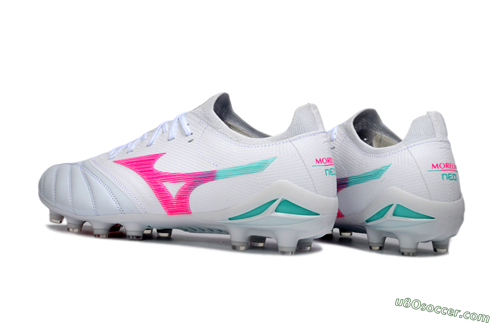 Mizuno Morelia Neo 4 FG Firm Ground Soccer Cleats - White/Neon Pink/Teal 4