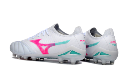 Mizuno Morelia Neo 4 FG Firm Ground Soccer Cleats - White/Neon Pink/Teal