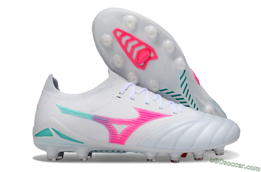 Mizuno Morelia Neo 4 FG Firm Ground Soccer Cleats - White/Neon Pink/Teal 1