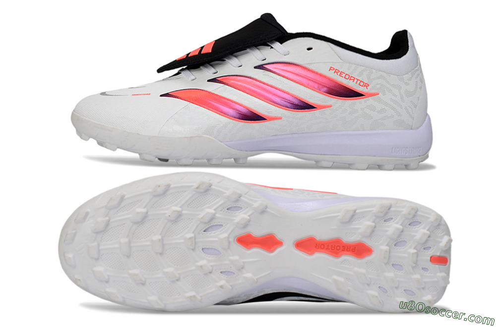 Adidas Predator 26 Elite Fold-Over Tongue TF Artificial Turf Soccer Shoes - White/Neon Orange/Fuchsia Pink 0