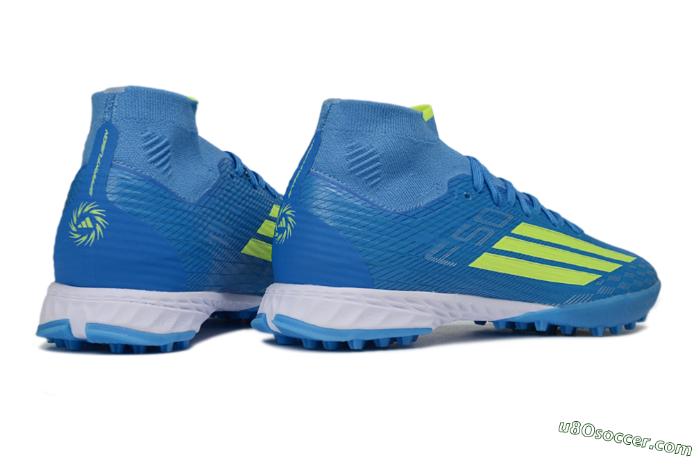 Adidas F50 Elite Mid TF Artificial Turf Soccer Shoes - Blue/Electric Yellow/Cyan 6