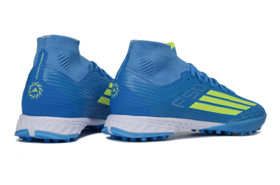 Adidas F50 Elite Mid TF Artificial Turf Soccer Shoes - Blue/Electric Yellow/Cyan