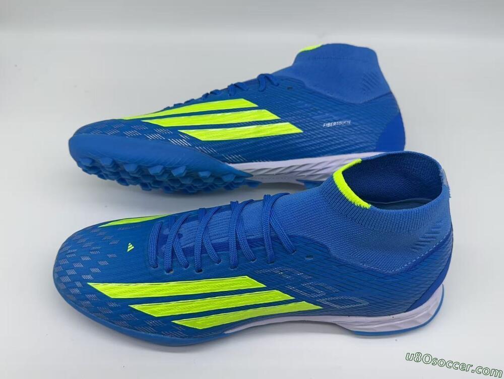 Adidas F50 Elite Mid TF Artificial Turf Soccer Shoes - Blue/Electric Yellow/Cyan