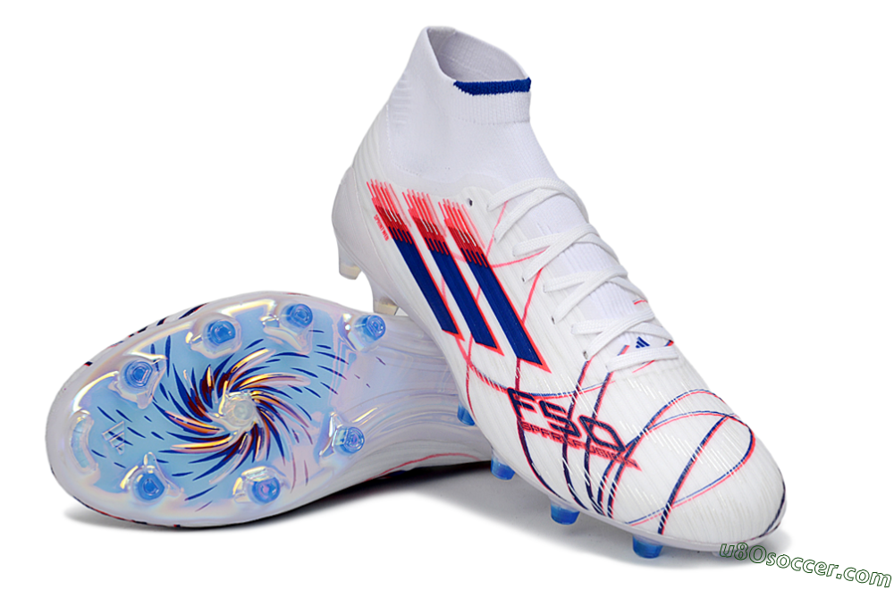 Adidas F50 Elite Mid FG Firm Ground Soccer Cleats - White/Electric Red/Deep Blue 3