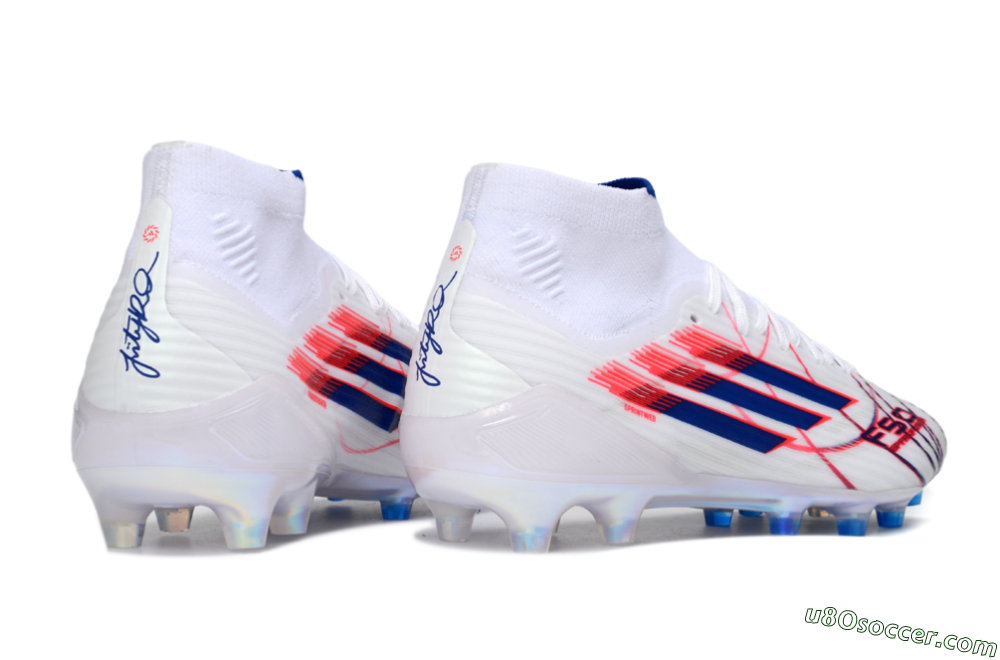 Adidas F50 Elite Mid FG Firm Ground Soccer Cleats - White/Electric Red/Deep Blue 6