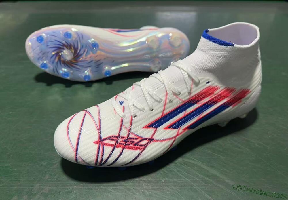 Adidas F50 Elite Mid FG Firm Ground Soccer Cleats - White/Electric Red/Deep Blue