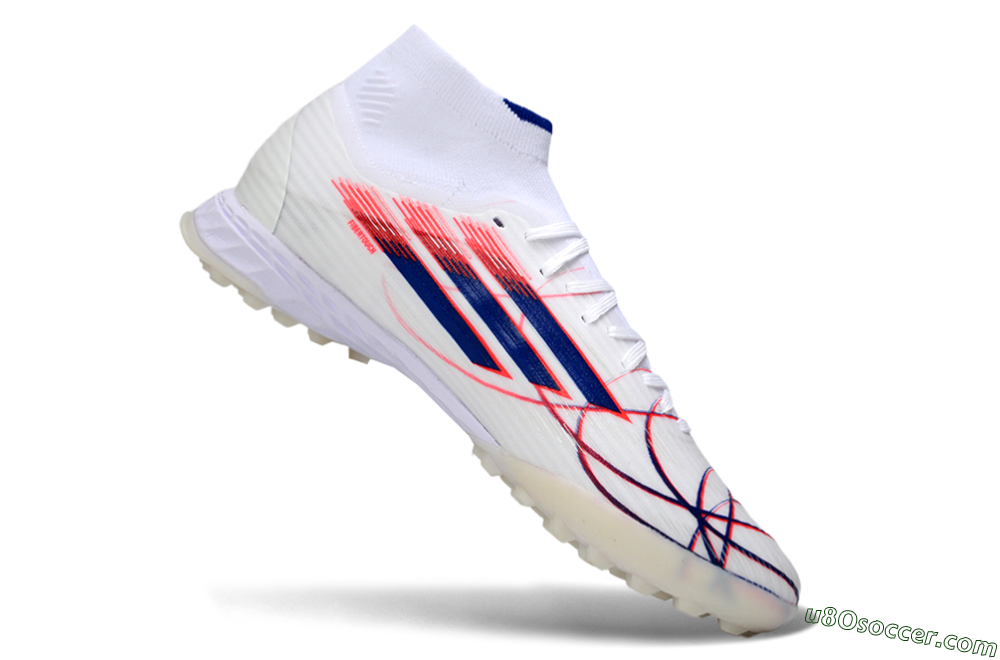 Adidas F50 Elite Mid TF Artificial Turf Soccer Shoes - White/Electric Red/Deep Blue 4