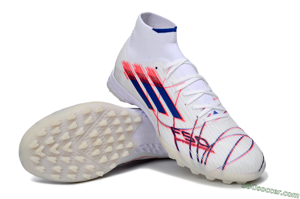 Adidas F50 Elite Mid TF Artificial Turf Soccer Shoes - White/Electric Red/Deep Blue 3