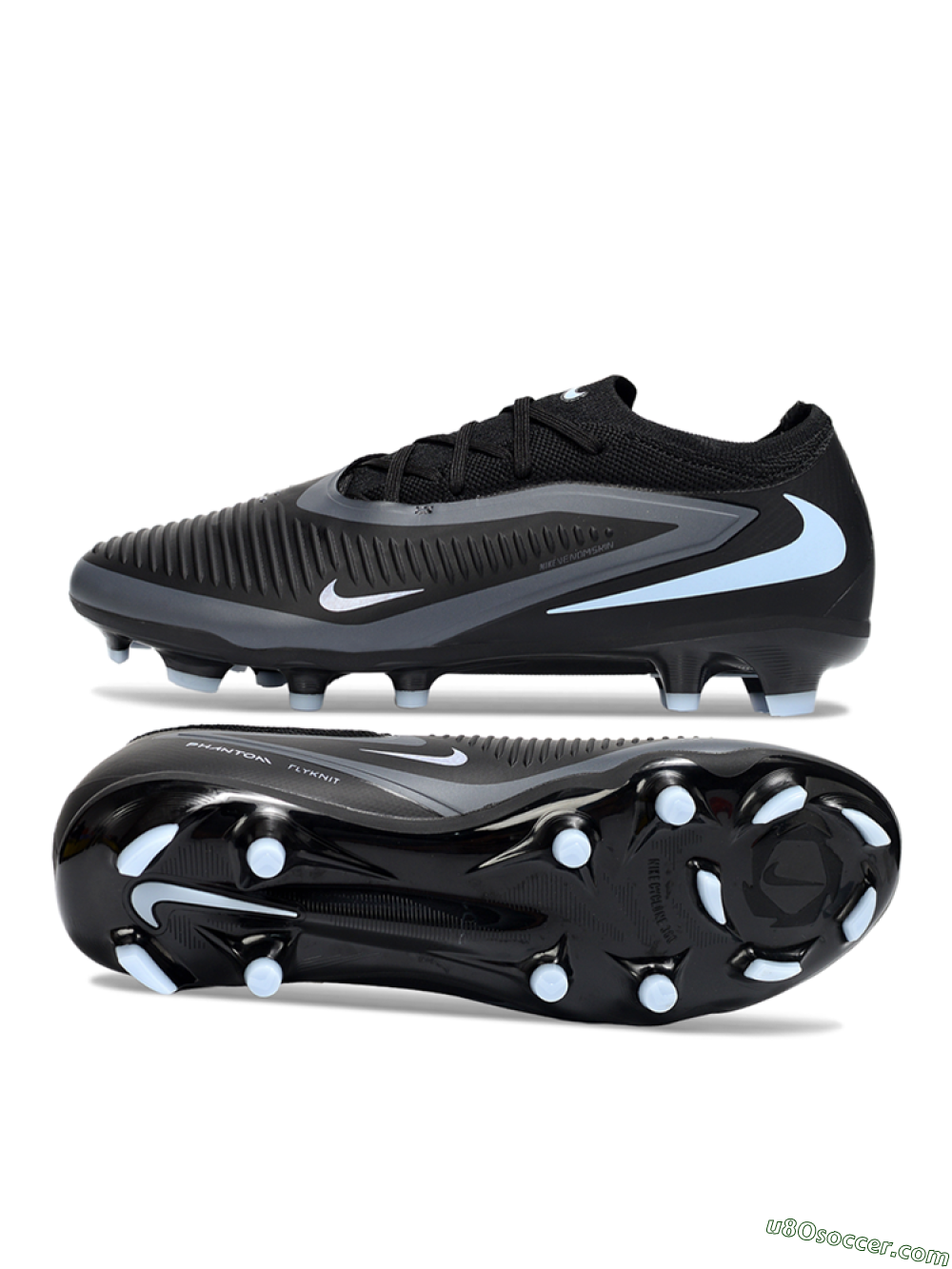 Nike Phantom 6 Elite Low FG Firm Ground Soccer Cleats - Black/Cool Gray/Light Blue 0