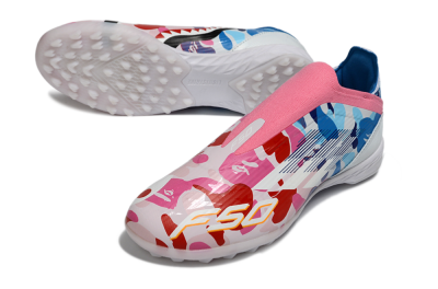 Adidas F50 Elite Laceless TF Artificial Turf Soccer Shoes - Pink/Ocean Blue/Coral Pink