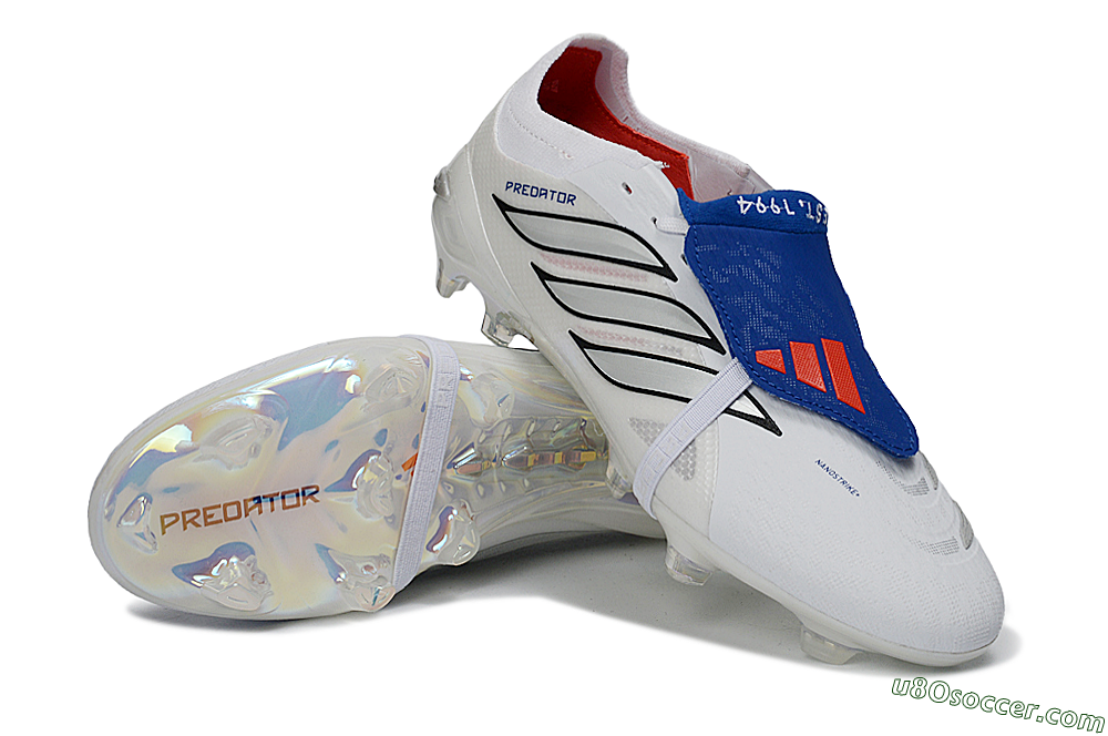 Adidas Predator 26 Elite Fold-Over Tongue FG Firm Ground Soccer Cleats - White/Royal Blue/Metallic Silver 3